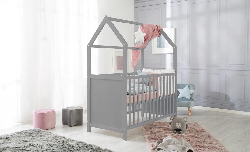 Roba Hausbett 60 X 120 Cm, Baby- & Beistellbett In Hausoptik, Taupe, 6-fach Verstellbar – Bild 6