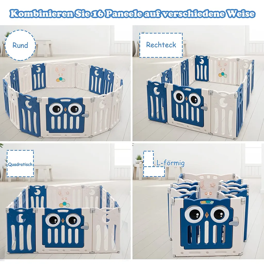 COSTWAY Laufgitter Laufstall Mit Tür Und Spielzeugboard Faltbar Für Säuglinge Und Kleinkinder Blau – Bild 4