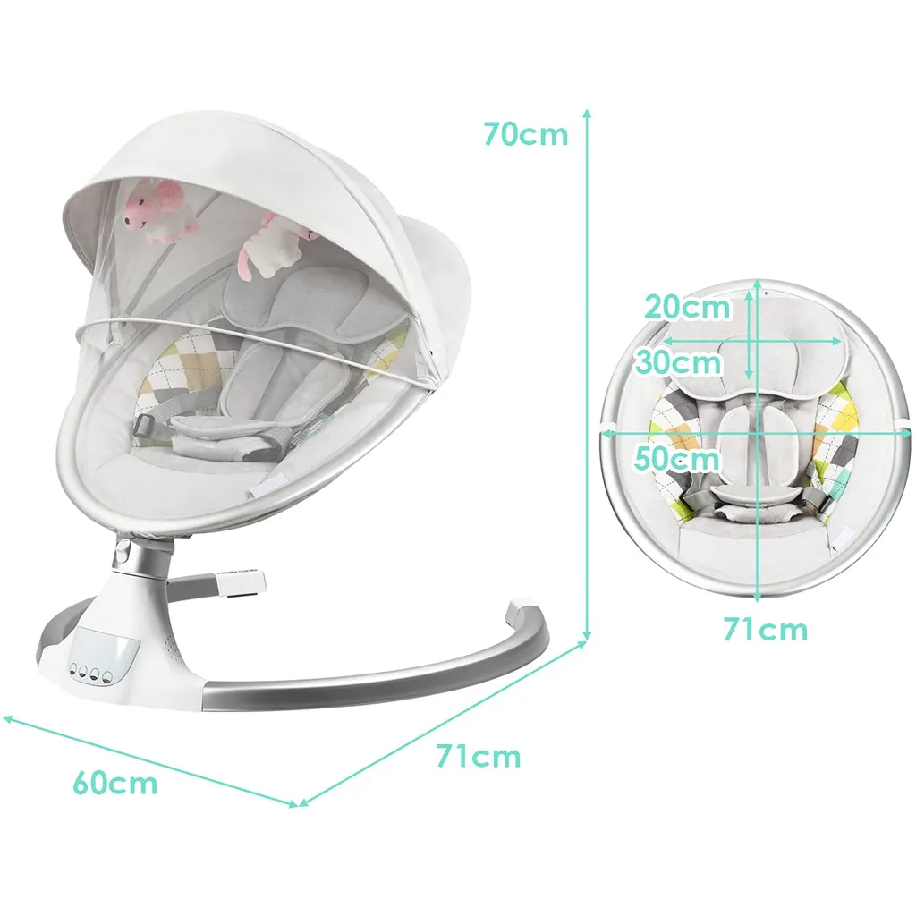 COSTWAY Babywippe Elektrisch Mit Timer, Babyschaukel Babywiege Mit 5 Schwingungsamplituden Musik Und Bluetoothfunktion Beige – Bild 5