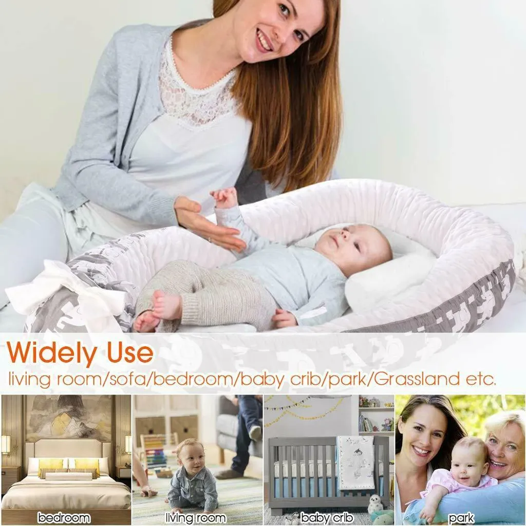 Topchances Kuschelnest Babynest Multifunktionales Nest Für Babys Säuglinge Reisebett, 100% Baumwolle Bionic Bett, Für 0-24 Monate Baby Und Säuglinge (Grau/Elefant) – Bild 5