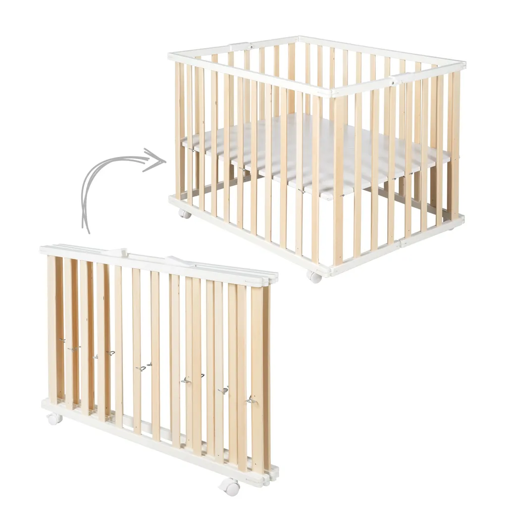 Roba Laufgitter Klappbar, Bicolor, 75x100 Cm, Platzsparendes Spielgitter Inkl. Rollen, Holz – Bild 4