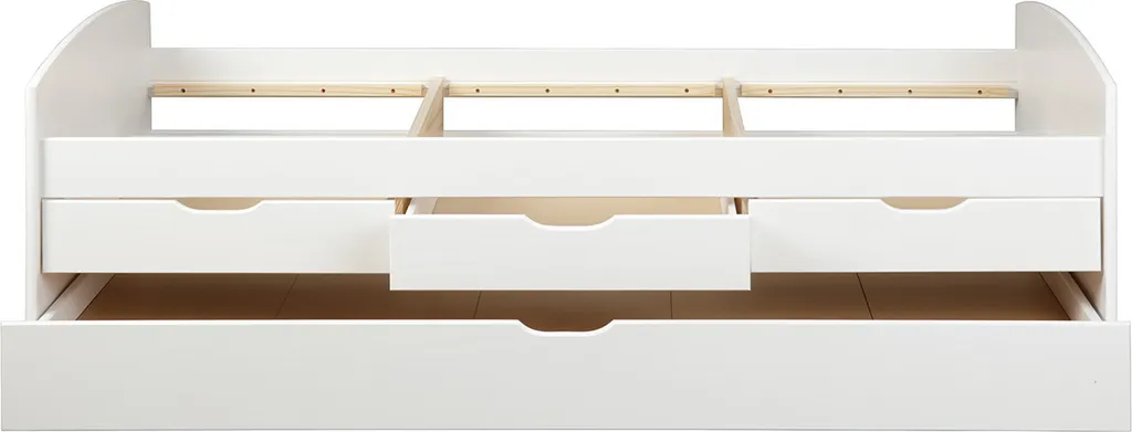 Stauraumbett Mit 2 Liegeflächen Rieka Massivholz Weiss 90 X 200 Cm 3 Schubladen Funktionsbett Schlafzimmer Kinderzimmer Inkl. Gästeliege – Bild 4