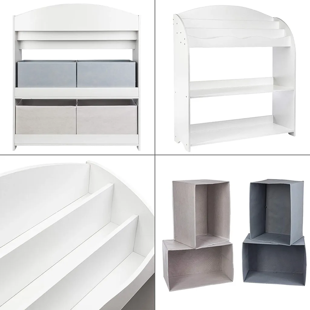 ONVAYA® Kinder Bücherregal Finn | Grau | Kinderregal Mit Boxen | Aufbewahrung Von Büchern Und Spielzeug | Organizer Für Kinderzimmer – Bild 4