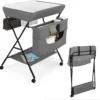 COSTWAY 4-in-1-Wickeltisch Für Baby Mit Rädern, Klappbarer Wickelkommode Für Neugeborene Mit 3-stufiger Höhenverstellung & Aufbewahrungstasche & Ablage, Wickelstation Für Kleinkinder (Grau)