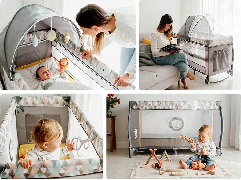 Lionelo Sven Plus In GELB Kinder Baby Reisebett Mit Wickeltisch Kinderbett Babybett Balachin Moskitonetz Urlaub Reise Laufstall Wickelauflage Spieluhr – Bild 5