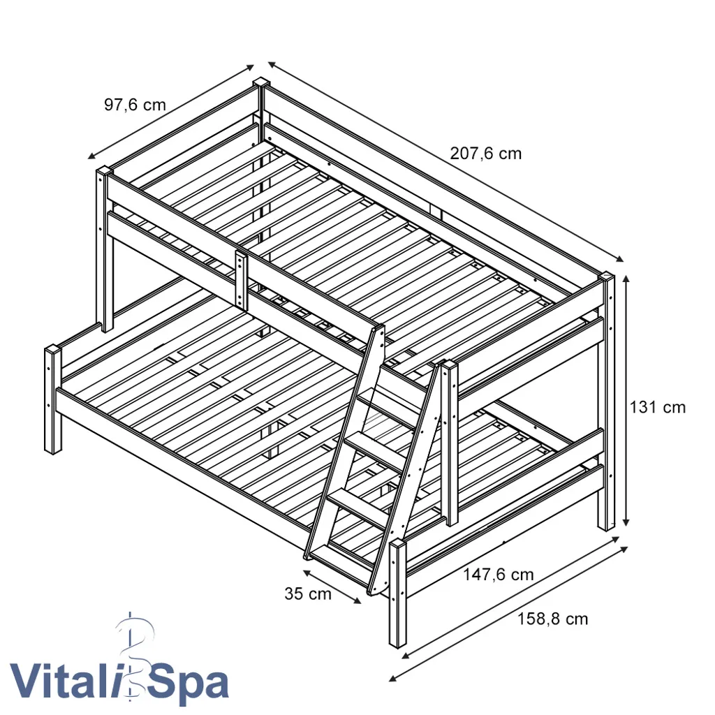 VitaliSpa Hochbett Everest Natur 140x200 Cm Massivholz – Bild 3