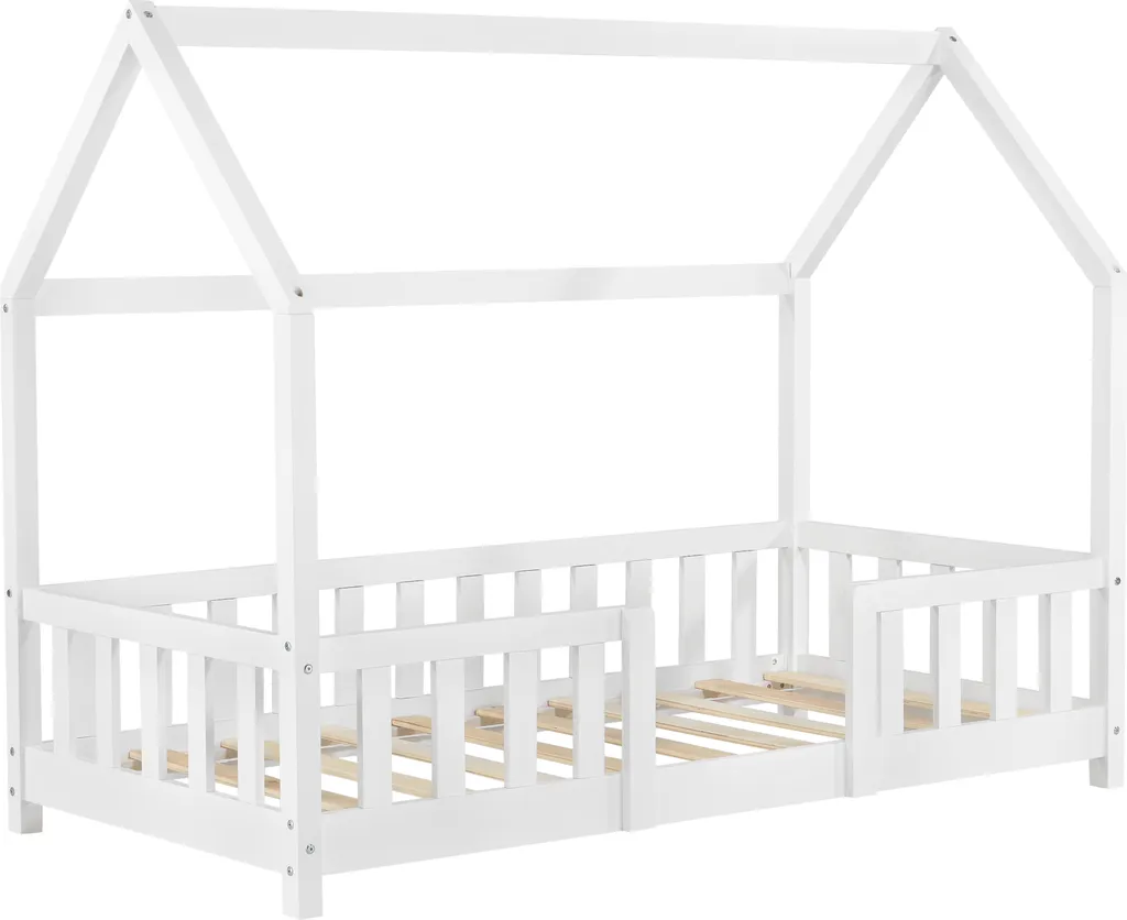 Kinderbett Sisimiut 70x140 Cm Hausbett Mit Rausfallschutz Bettenhaus Mit Lattenrost Kiefernholz Weiß – Bild 2