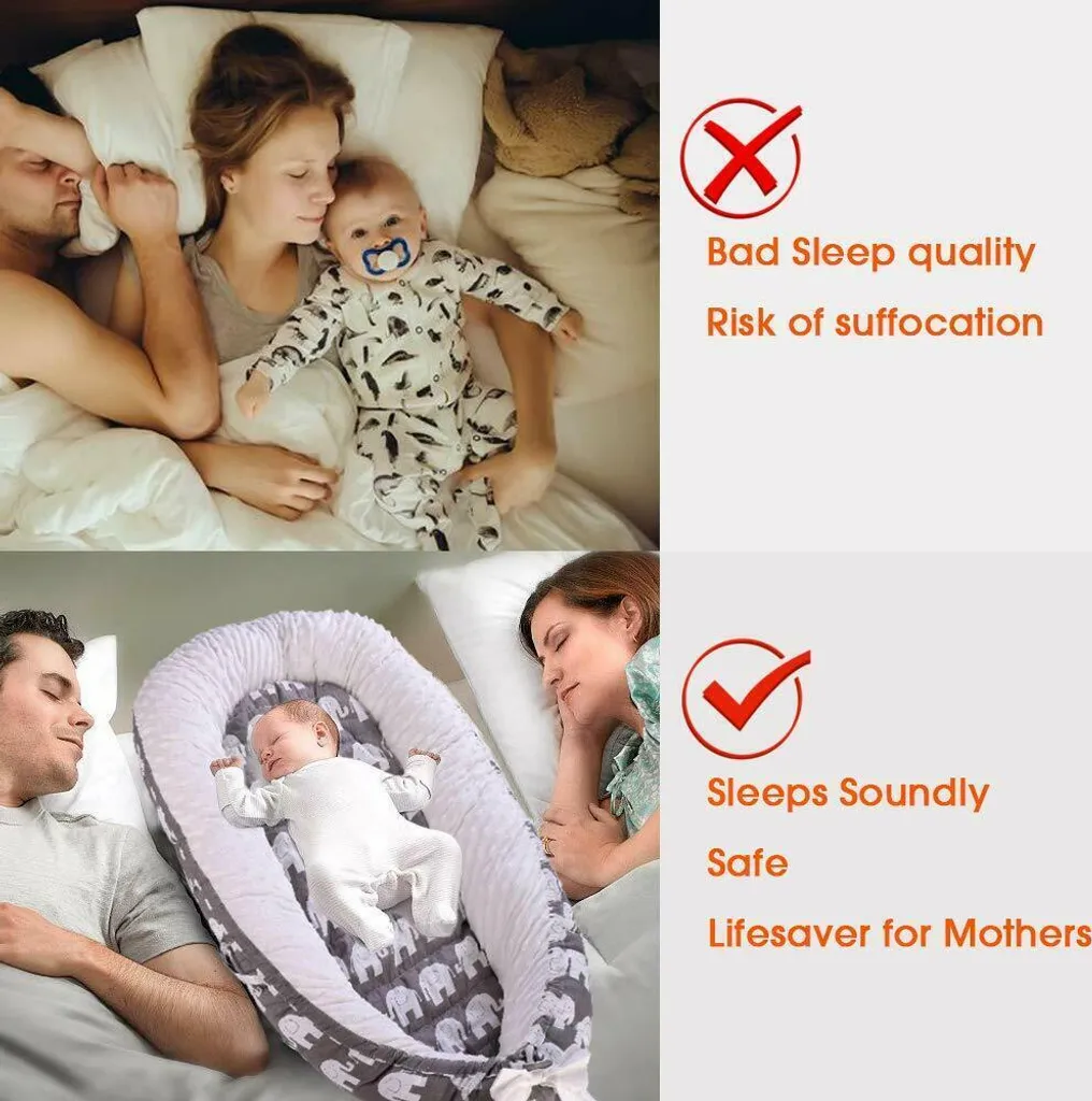 Topchances Kuschelnest Babynest Multifunktionales Nest Für Babys Säuglinge Reisebett, 100% Baumwolle Bionic Bett, Für 0-24 Monate Baby Und Säuglinge (Grau/Elefant) – Bild 6